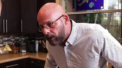 Horny dude gets fucked in the kitchen by his stepdad