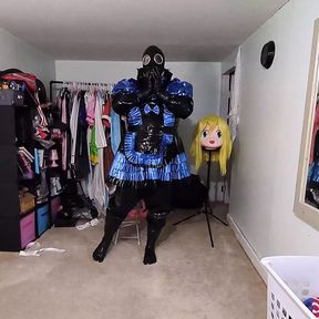 PVC layered maid Cosplay and Gasmask Breathplay, Tube in Suit