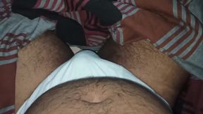 Daddy's stuffed underwear bulging with cum and big balls
