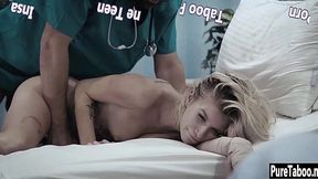 Dirty doctor tears apart helpless blonde with massive cock