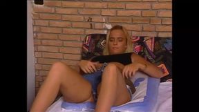 Blonde Girl Jerks Off While Watching Two Women Sex