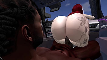 Second Life Black man fucks red head white woman in a SUV and on a couch