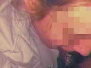 White girl sloppy head blowing bubbles