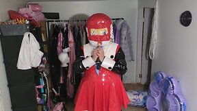 Long version pvc kigurumi cosplay with homemade hood and breathplay