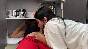 Latina milf seduces plumber apprentice and finishes in his ass