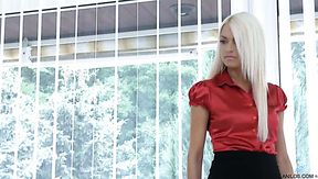 Amazing long haired office slut Lena Love undresses to play with titties