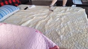 Sexy brunette doing naked chores around the house.