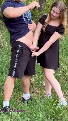 Stepdaughter Gives Her Stepfather an Amazing Handjob and Blowjob in the Meadow