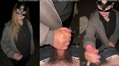 Schwanzgeile Schlampe bläst und wichst ihn outdoor