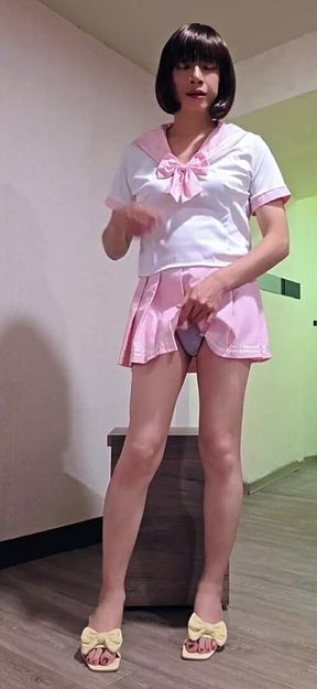 Shemale Ting Xuan Analplays Outdoor in the School Corridor.