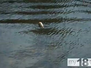 MY18TEENS - Cute girl decided to go fishing and caught a dildo and fucked herself in the boat