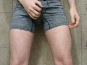 Getting soaked trying piss play solo first time in gym showers