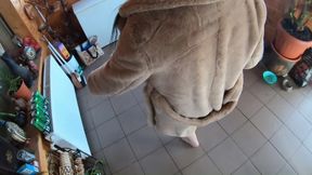 Golden Dress, Fur & Smoking - Hairy Pussy, Deep Blowjob & Hard Doggy on a Freezer