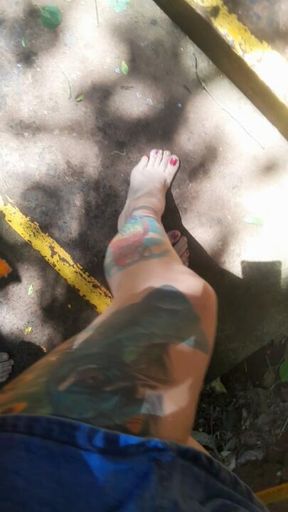 My soft feet barefoot in the jungle