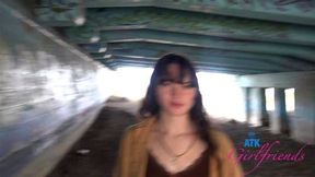 Vacation fun with sweet and innocent Remi Raw behind the scenes blowjob in car