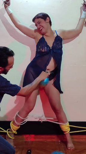 Man Ties My Hands and Feet with Rope to Tickle My Entire Body Including My Pussy