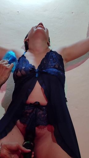 Man Ties My Hands and Feet with Rope to Tickle My Entire Body Including My Pussy