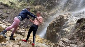 Ballbusting Under Waterfall