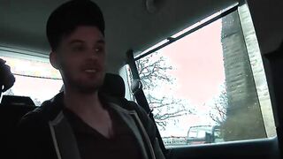 Three young gay guys butt banging in car sex action