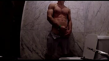 Forbidden and risky masturbation in a public toilet. Amateur solo of a Russian guy