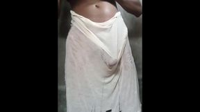 I wear moist underskirt and maturation climax and dancing in a public Rest room