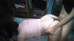 Babysitter with her short pink dress I put her thong on her side and we record