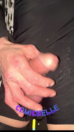 Crossdresser Michelle Wearing Spandex Long Sleves Swimsute Lots of Precum Then I Bust a Huge Cum Load