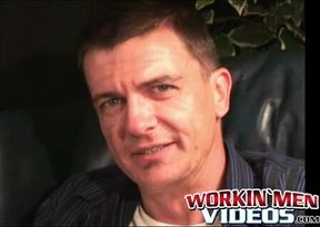 Handsome mature dude jerks off and covers his hands in cum