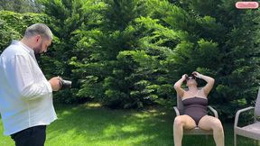 backstage! horny cuckold husband films tiny sasha paige pissing in his wife oksana katysheva s mouth!