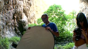 Brunette whore anally fucked outdoors