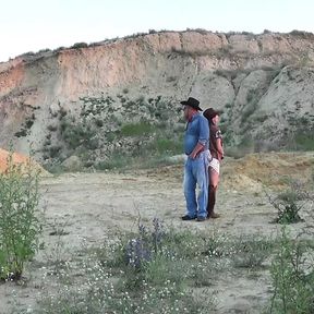 Cowboy sex on the hill background