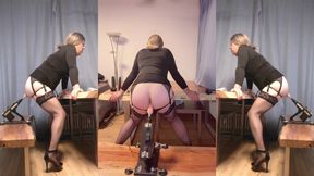 Sissy Get Fucked by Sex Maschine on Table Again