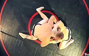 Hung jock Shane Cook begins his near naked wrestling match
