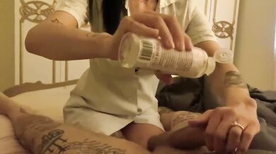 Nurse's oily hands make this tattooed girl ruin my big cock