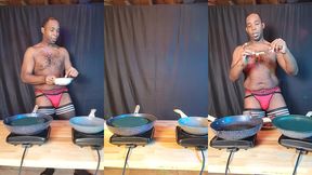 footballjock makes breakfast while dancing in sexy lingerie