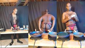 footballjock makes breakfast while dancing in sexy lingerie