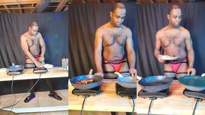footballjock makes breakfast while dancing in sexy lingerie