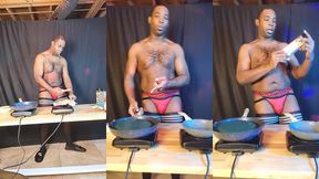 footballjock makes breakfast while dancing in sexy lingerie