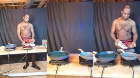 footballjock makes breakfast while dancing in sexy lingerie