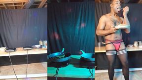footballjock makes breakfast while dancing in sexy lingerie