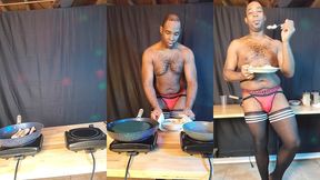 footballjock makes breakfast while dancing in sexy lingerie