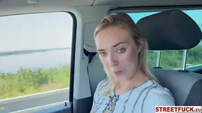 Hitchhiking babe gets fingered and toyed in a hot car sex session