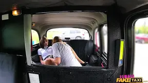 Alluring female cop gives hot pat down to driver before lesbian sex in the taxi.
