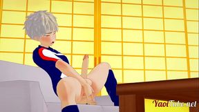 Boku No Hero Yaoi - Bakugou Prostate orgasm with her finger, cums hands free - Japanese manga anime porn gay