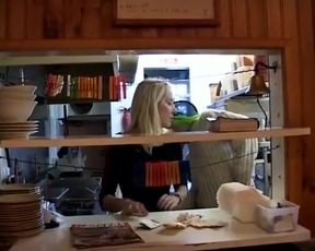Wild French Babe Pleasing Two Cocks While Working in Kitchen
