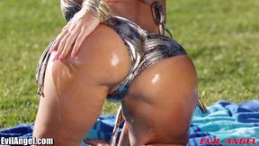 Brunette Babe gets an Oily POV Fuck