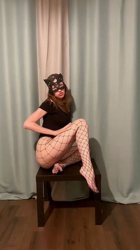 Your wild kitty is flirting with you. she licks the butt plug, puts her panties in her mouth and exposes her body, exciting you