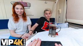 Young redhead does anal for a strangers attention in the train