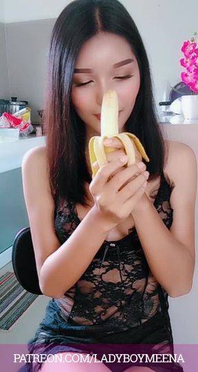 Ladyboy Meena Enjoying a Banana