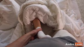 Foot Fetish  Andre Love in White Socks Jerking off Her Lover's Cock